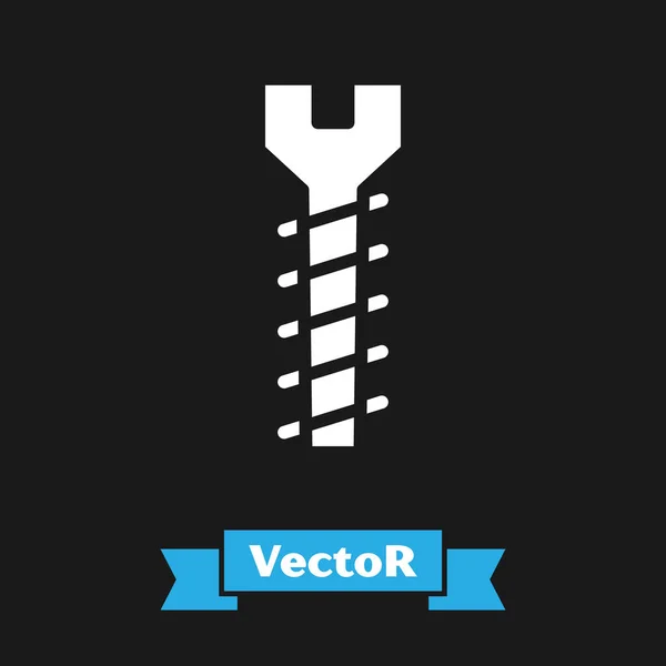 Weißes Metallic Schraubensymbol Isoliert Auf Schwarzem Hintergrund Vektorillustration — Stockvektor