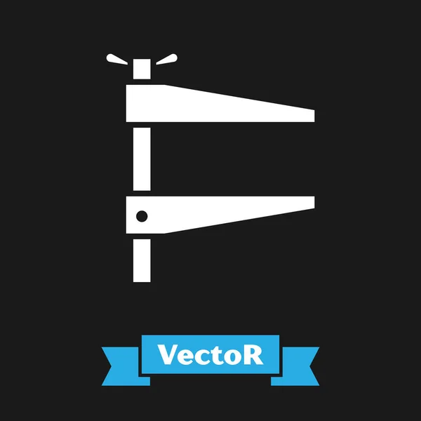 White Clamp Werkzeugsymbol Isoliert Auf Schwarzem Hintergrund Schlosserwerkzeug Vektorillustration — Stockvektor