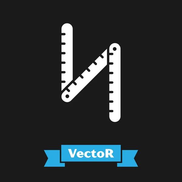 Weißes Zollstocksymbol Isoliert Auf Schwarzem Hintergrund Vektorillustration — Stockvektor