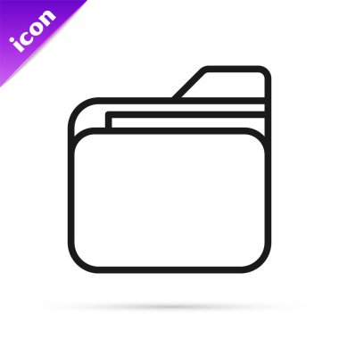 Beyaz arkaplanda siyah çizgi dosya klasörü simgesi izole edildi. Muhasebe klasörü sembolü. Muhasebe yönetimi. Vektör İllüstrasyonu