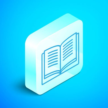 Mavi arkaplanda izole edilmiş konuşma baloncuğu ikonu üzerindeki denklem çözeltisinin Isometric satır matematik sistemi. Gümüş kare düğme. Vektör İllüstrasyonu