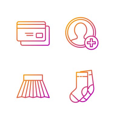 Çorap, Etek, Kredi Kartı ve Hesap Ekranı Ayarla. Renk simgeleri. Vektör