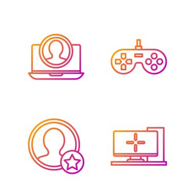 Satır bilgisayar monitörünü ayarla, Premium hesap ekranı oluştur, hesap ekranı ve Gamepad oluştur. Renk simgeleri. Vektör