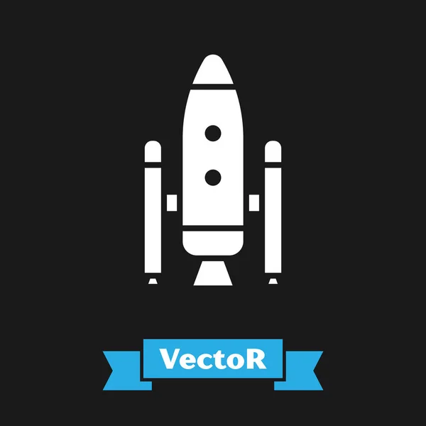 Weißes Space Shuttle Und Raketensymbol Isoliert Auf Schwarzem Hintergrund Vektorillustration — Stockvektor