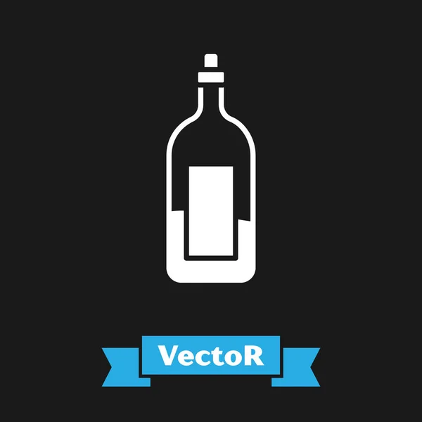 Weiße Flasche Wein Symbol Isoliert Auf Schwarzem Hintergrund Vektorillustration — Stockvektor
