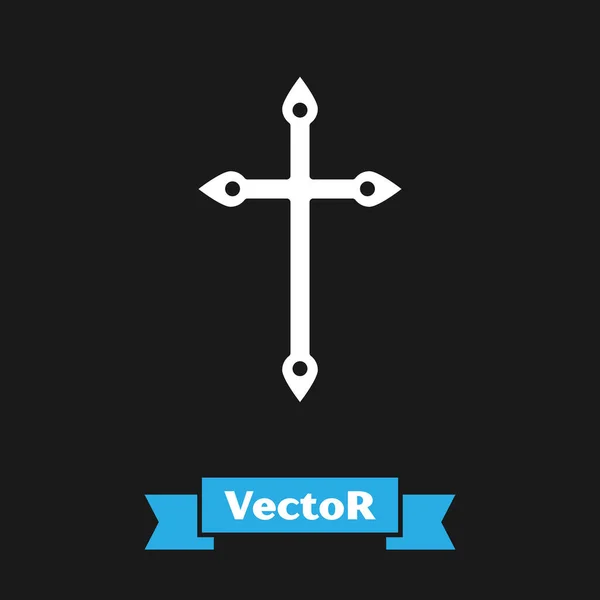 Icône Croix Chrétienne Blanche Isolée Sur Fond Noir Croix Église — Image vectorielle