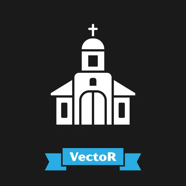 Ícone Construção Igreja Branca Isolado Fundo Preto Igreja Cristã Religião —  Vetores de Stock