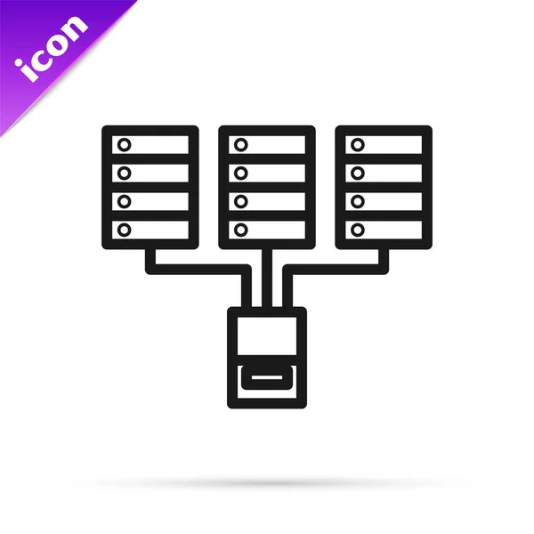 Black Line Server Dati Icona Web Hosting Isolata Sfondo Bianco — Vettoriale Stock