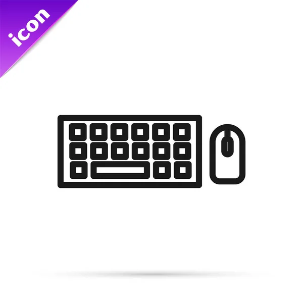 Schwarze Linie Computertastatur Und Maussymbol Isoliert Auf Weißem Hintergrund Bauteilzeichen — Stockvektor