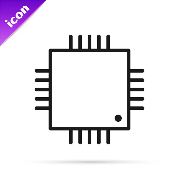 Procesador Computadora Línea Negra Con Icono Cpu Microcircuitos Aislado Sobre — Vector de stock