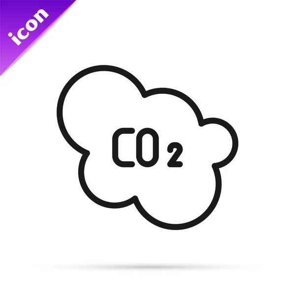 白い背景に隔離された雲のアイコンの黒い線のCo2排出量 二酸化炭素の公式 スモッグ汚染の概念 環境概念 ベクターイラスト — ストックベクタ