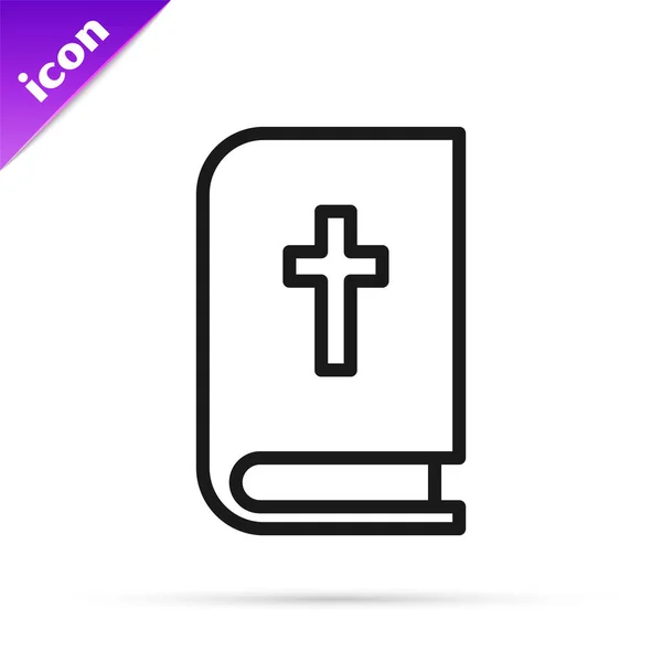 Black Line Holy Bible Book Icon Isolated White Background Vector — Stock Vector