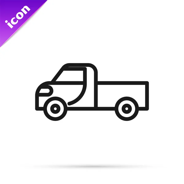 Černá Čára Pickup Truck Ikona Izolované Bílém Pozadí Vektorová Ilustrace — Stockový vektor