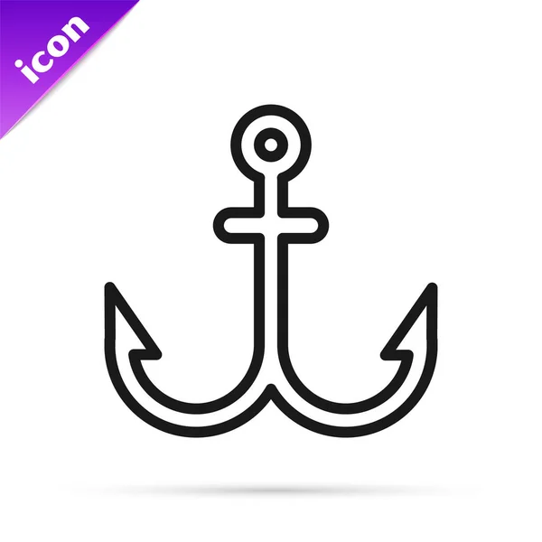 Black Line Anchor Icon Isolated White Background Vector Illustration — Stock Vector