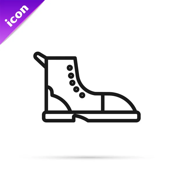 Black Line Hiking Boot Icon Isolated White Background Vector Illustration — Stock Vector