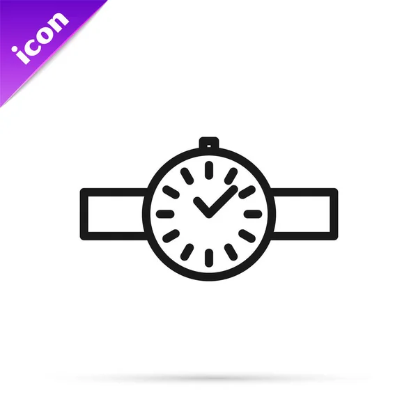 Черная Линия Запястье Часы Значок Изолирован Белом Фоне Иконка Наручных — стоковый вектор