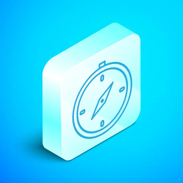 Isometrische Linienkompasssymbole Isoliert Auf Blauem Hintergrund Windrose Navigationssymbol Windrosenschild Silberner — Stockvektor
