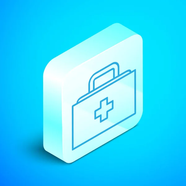 Isometric Line First Aid Kit Icon Isolated Blue Background Medical — Stock Vector