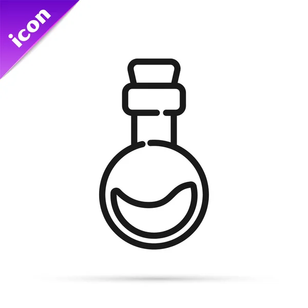 Black Line Bottle Love Potion Icon Isolated White Background Valentines — 스톡 벡터