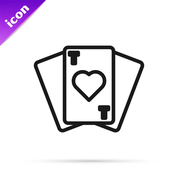 Black Line Playing Cards Icon Isolated White Background Casino Gambling — Stock Vector
