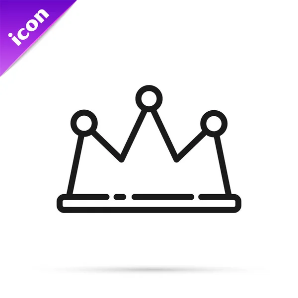 Black Line Crown Icon Isolated White Background Vector Illustration — Stock Vector