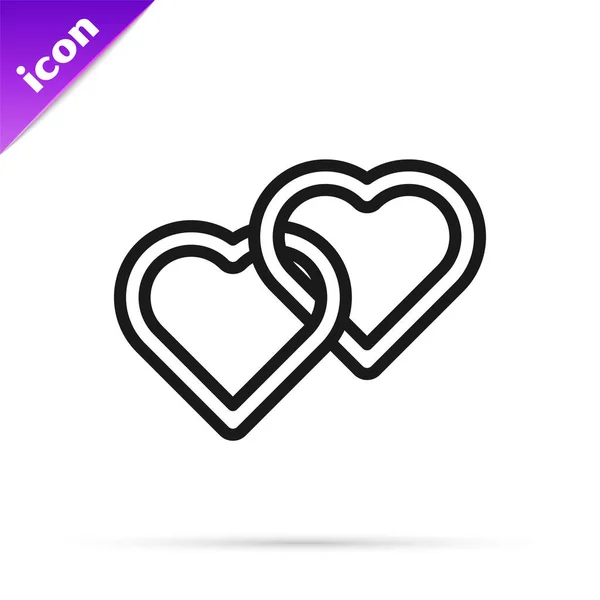 Black Line Two Linked Hearts Icon Isolated White Background Romantic — Stock Vector