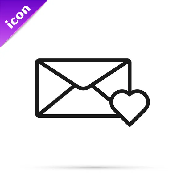 Black Line Envelope March Icon Isolated White Background Message Love — Stock Vector