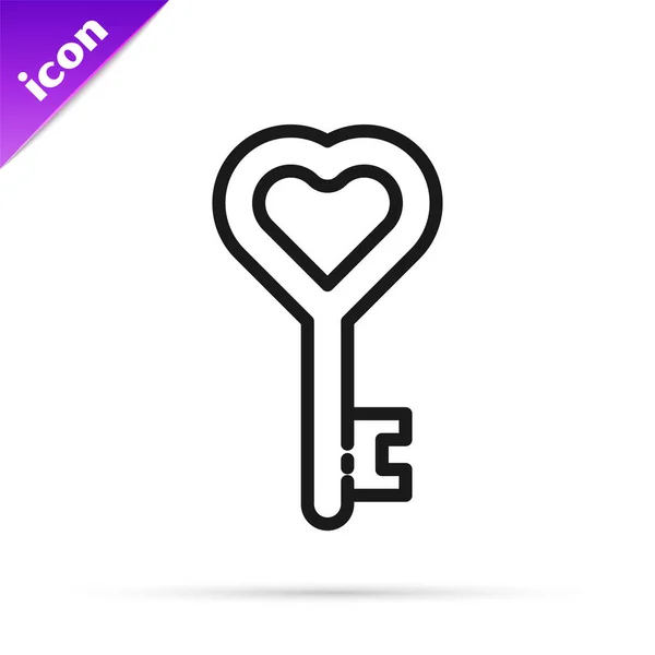 Black Line Key Heart Shape Icon Isolated White Background March — Stock Vector