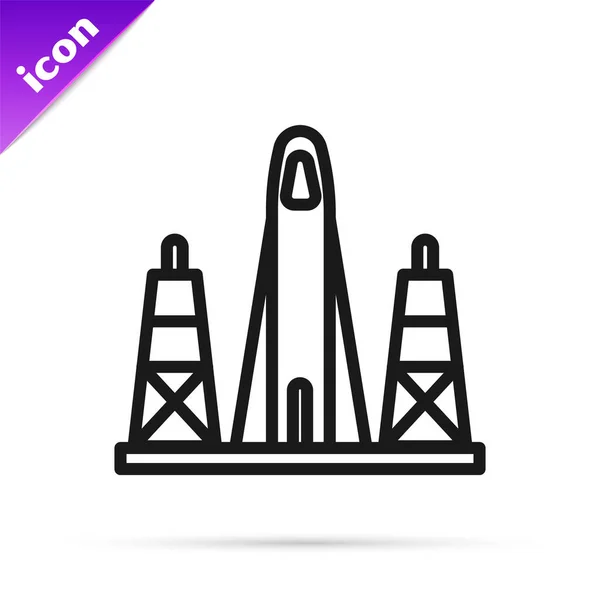 Black Line Rocket Launch Spaceport Icon Isolated White Background Launch — Stock Vector