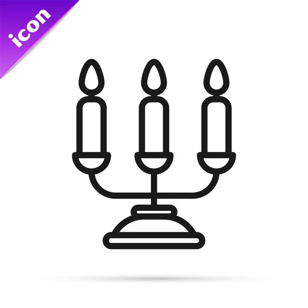 Black Line Candelabrum Three Candlesticks Icon Isolated White Background Vector — Stock Vector