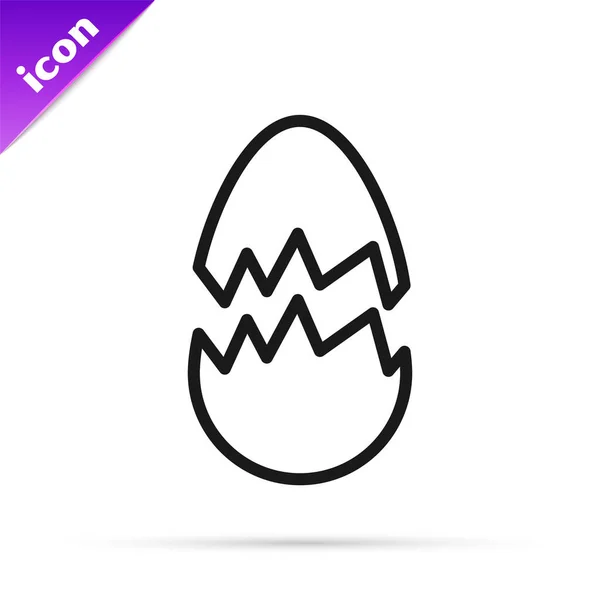 Черная Линия Разбитое Яйцо Значок Изолирован Белом Фоне Счастливой Пасхи — стоковый вектор