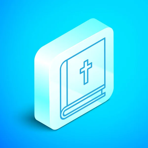 Linha Isométrica Ícone Livro Bíblia Sagrada Isolado Fundo Azul Botão — Vetor de Stock