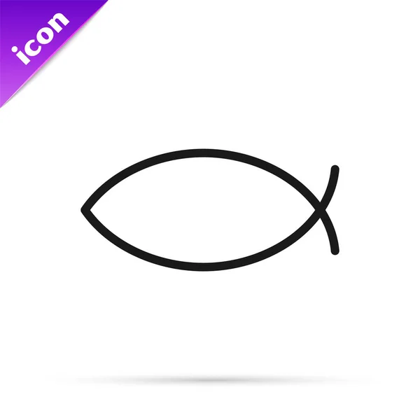 Schwarze Linie Christliches Fisch Symbol Symbol Isoliert Auf Weißem Hintergrund — Stockvektor