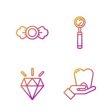 Çizgi Diş, Elmas Dişler, Şeker ve Diş Denetim Aynası. Renk simgeleri. Vektör