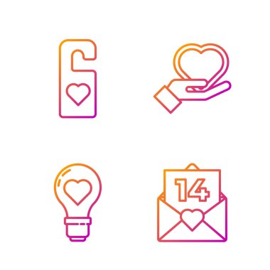 Zarfta sevgililer günü kalbi, kalp şeklinde ampul olsun lütfen kalp ve kalp elindeyken rahatsız etmeyin. Renk simgeleri. Vektör