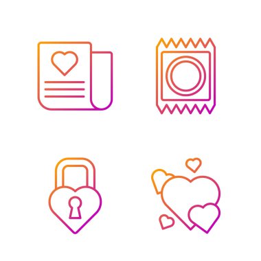 Heart, Castle kalp şeklinde, Zarfın içinde Valentine 'ın kalbi ve prezervatifi var. Renk simgeleri. Vektör