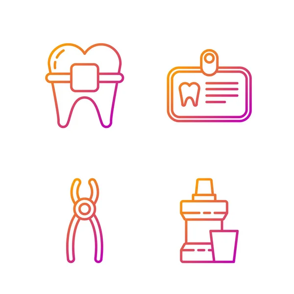 Set Line Bouteille Plastique Pour Rince Bouche Pinces Dentaires Dents — Image vectorielle