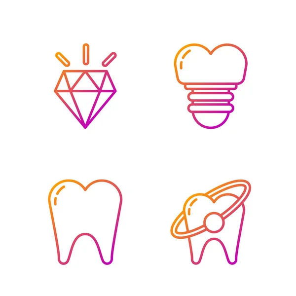 Set Line Concept Blanchiment Des Dents Dents Dents Diamant Implant — Image vectorielle