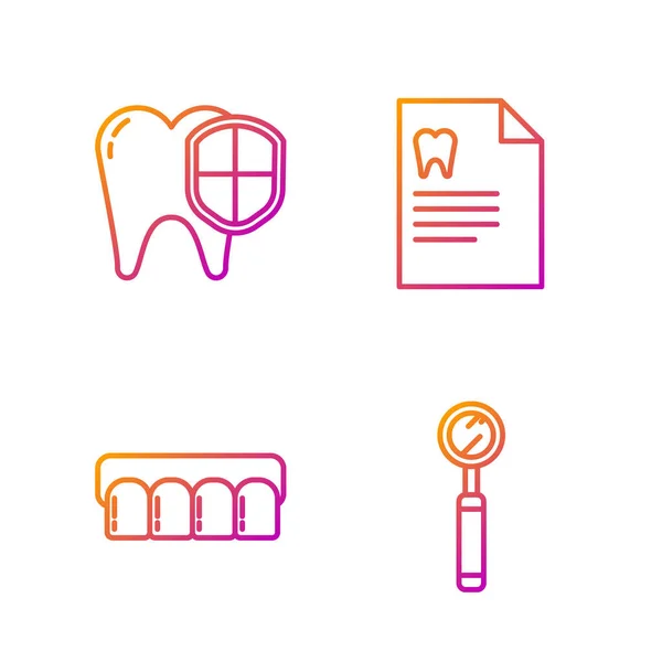 Ustaw Linię Lustro Dentystyczne Model Dentures Ochrona Stomatologiczna Clipboard Kartą — Wektor stockowy