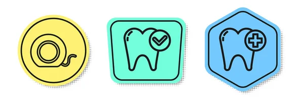 Definir Linha Fio Dental Conceito Clareamento Dental Dente Formas Coloridas —  Vetores de Stock
