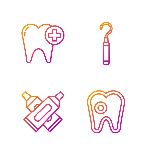 Fixer Ligne Dent Avec Caries Tube Croisé Dentifrice Dent Explorateur — Image vectorielle