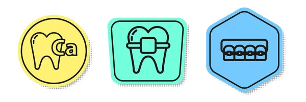 歯にはカルシウム 歯にはブレース 歯にはブレースをセットします 色のついた形 ベクトル — ストックベクタ