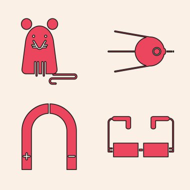 Gözlük, Sıçan, Uydu ve Mıknatıs simgesini ayarla. Vektör