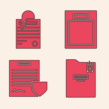 Kişisel dizin, Dosya belgesi ve ataç, boş form ve kalkan simgesi ile sözleşmeyi ayarla. Vektör