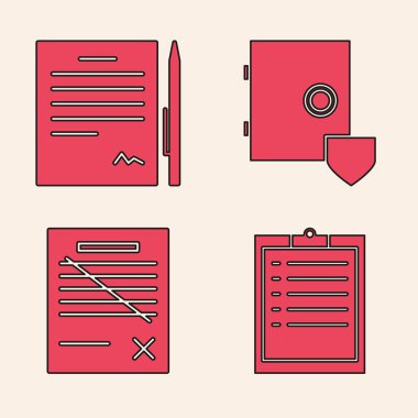 Panoyu kontrol listesi ile, sözleşmeyi kalemle, kalkanla ve dosya simgesini sil ile ayarla. Vektör