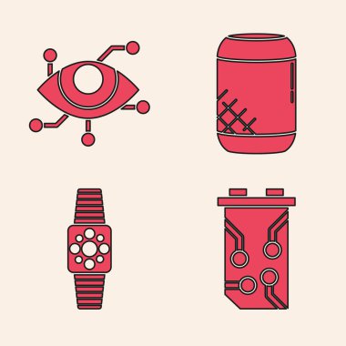 Video grafik kartını, sanal gerçekliği, ses asistanını ve Smartwatch simgesini ayarla. Vektör