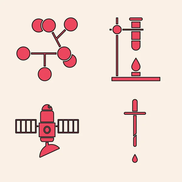 Установите Трубопровод Молекулу Колбу Стеклянной Пробирки Обогреватель Значок Спутника Вектор — стоковый вектор