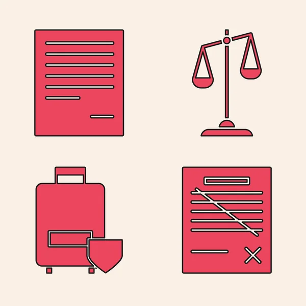 Set Delete File Document Document Scales Justice Und Traveling Baggage — Stockvektor