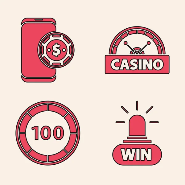 Conjunto Casino Ganar Juego Mesa Póquer Línea Casino Letrero Casino — Vector de stock