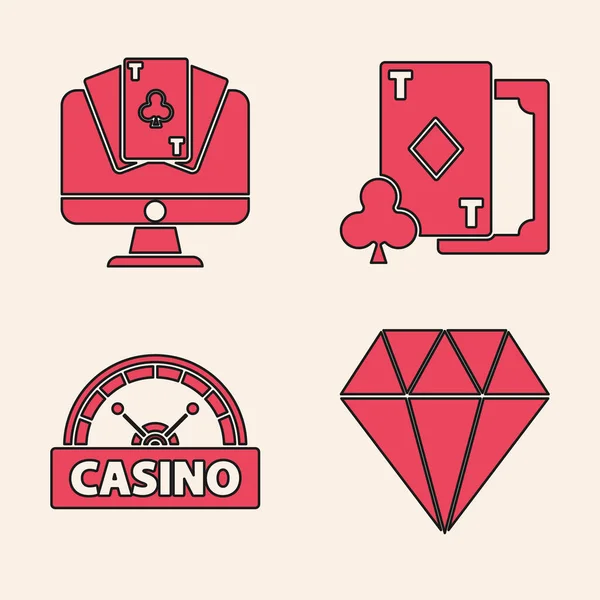 Set Diamond Online Pokerbord Spel Spela Kort Med Diamanter Och — Stock vektor
